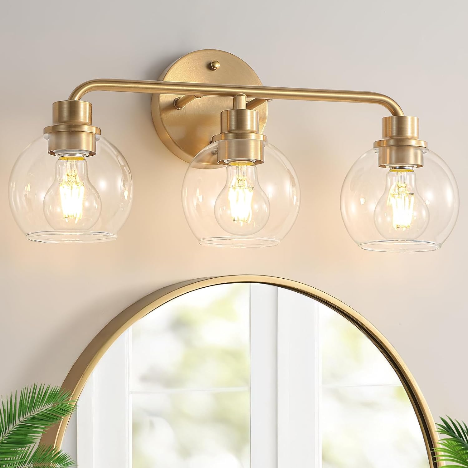 3 Light Brushed Brass Vanity Light Fixture, Gold