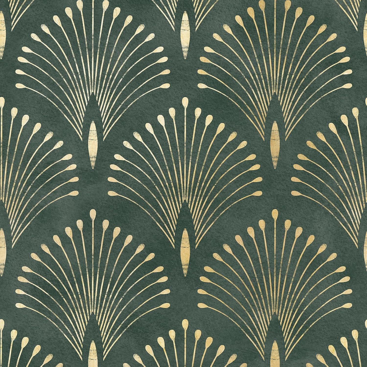 Art Deco Peel and Stick Wallpaper, Dark Green and Gold Geometric