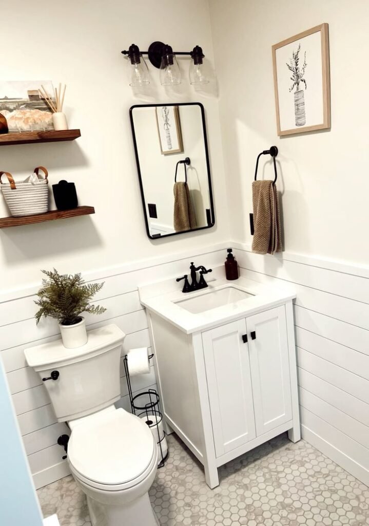 Bathroom renovation featuring upgraded, elevated hardware finishes