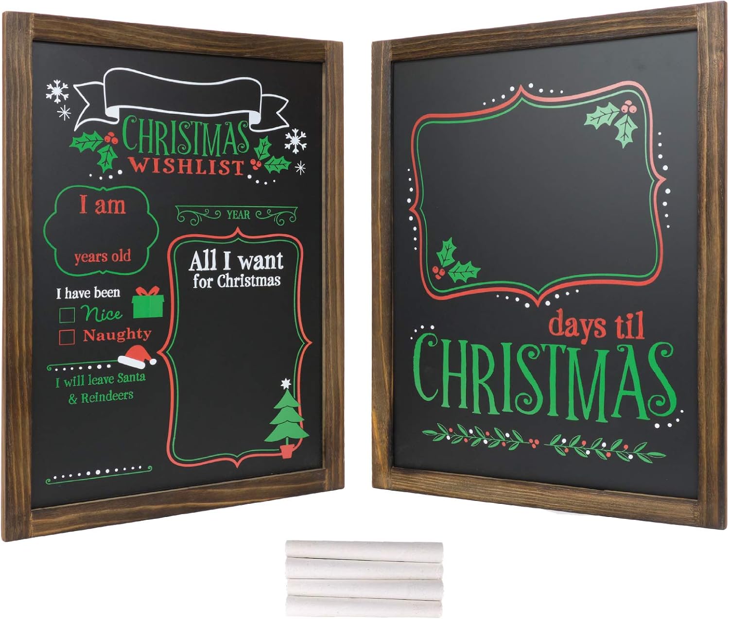 Wooden Framed Christmas Chalkboard, 13 x 17 Inch, with White Chalk