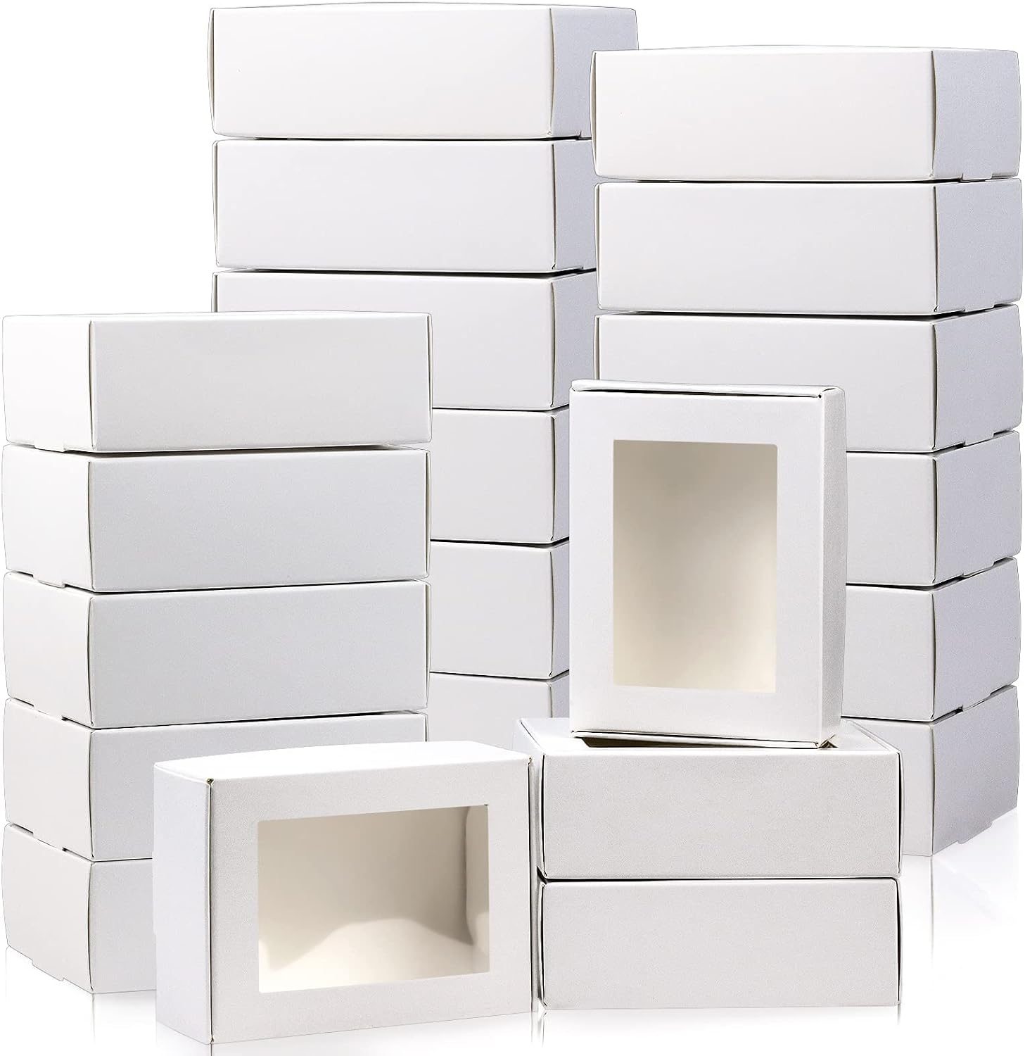 BadenBach Mini Kraft Boxes with Clear Window, 50 Pack, White