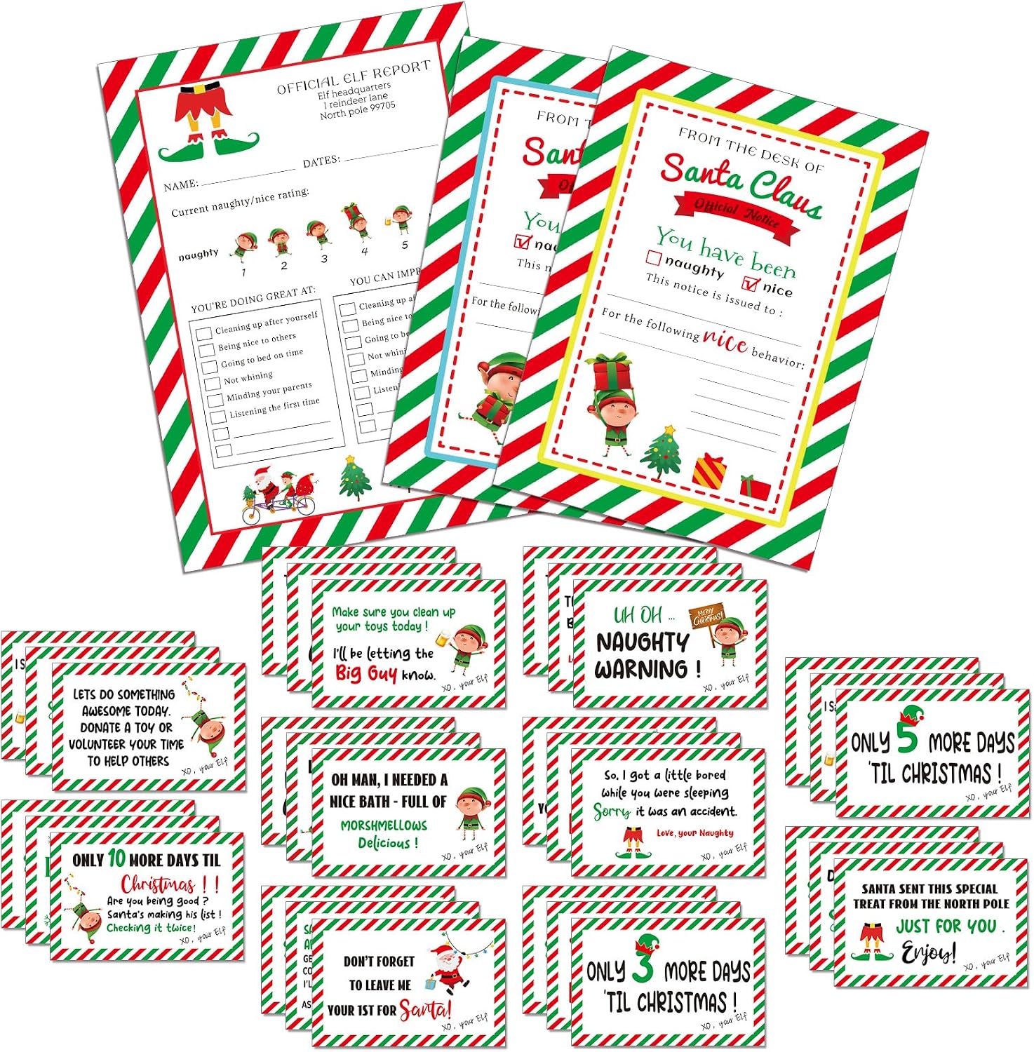 Eaasty 52 Pcs Elf Notes and Naughty or Nice Behavior Checklist Paper