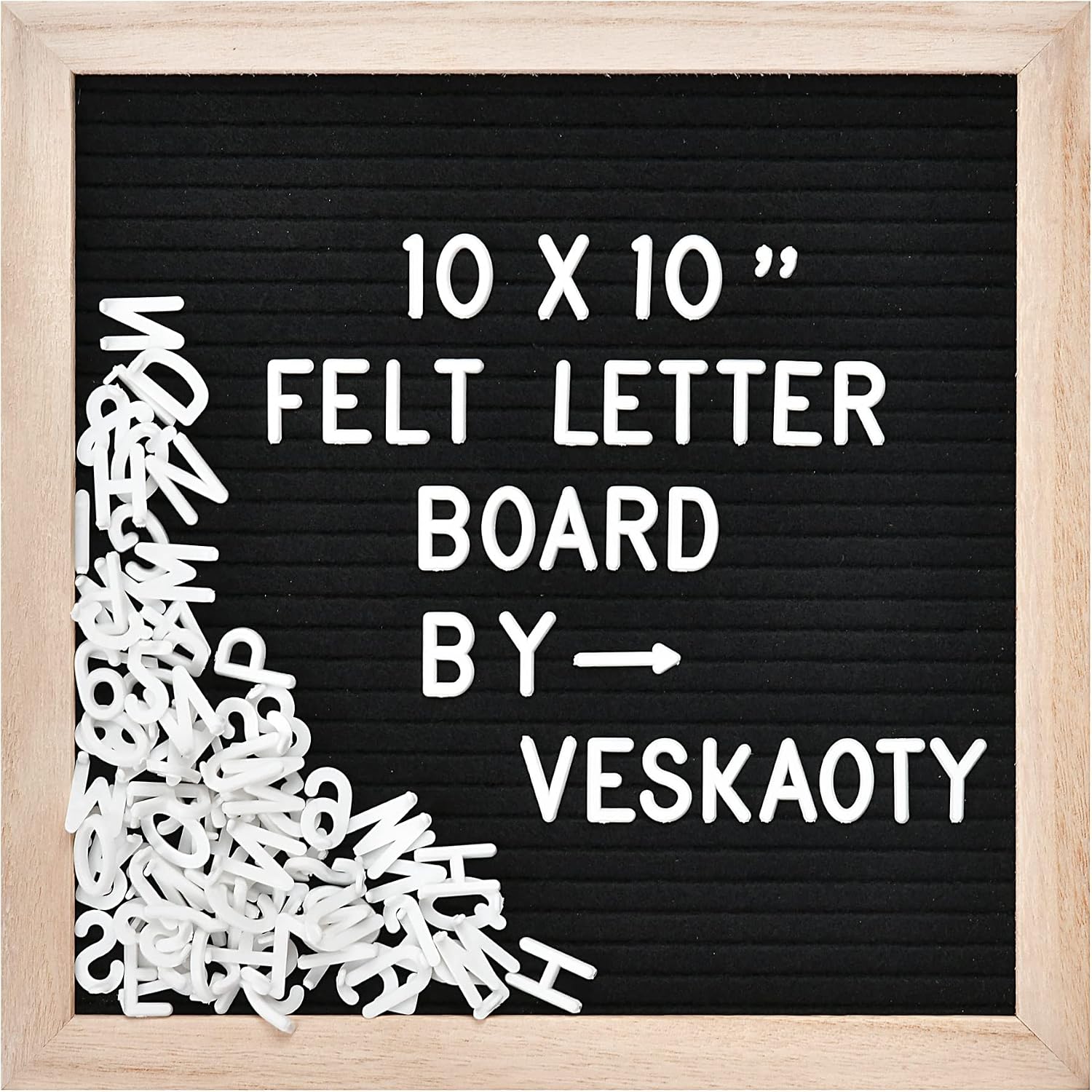 Veskaoty Felt Letter Board with 294 Letters, 10 x 10 Inch, Black and Wood