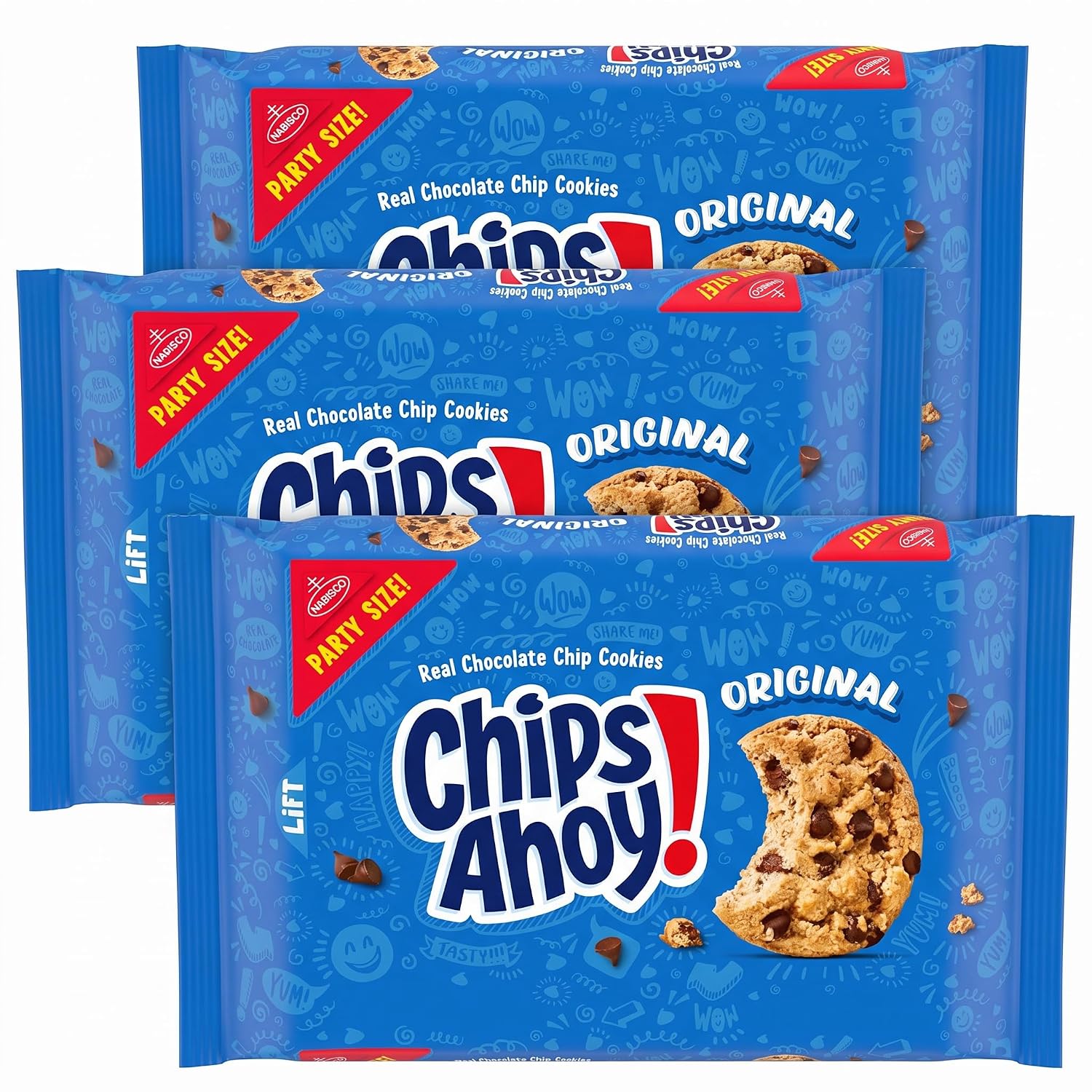 NABISCO CHIPS AHOY! Original Chocolate Chip Cookies, Party Size, 25.3 oz, Pack of 3