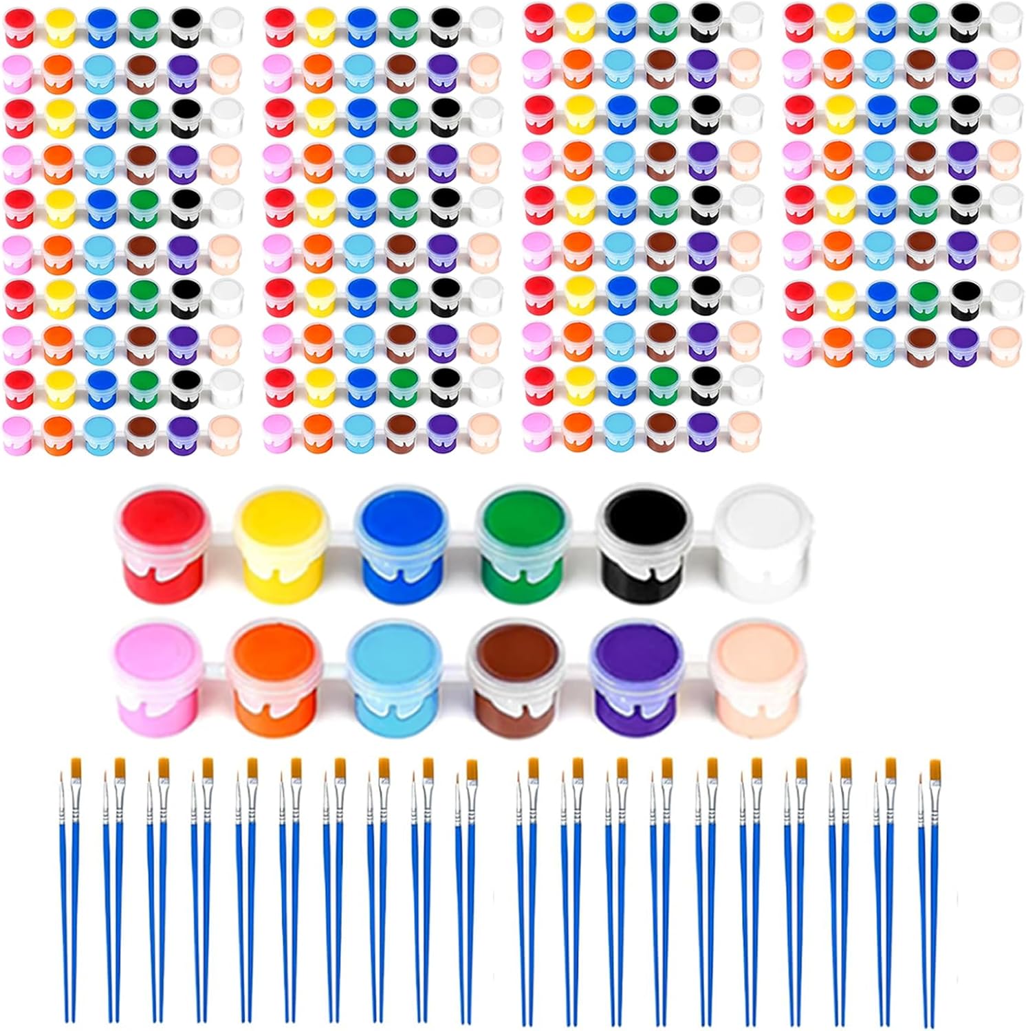 Mini Acrylic Paint Set, 20 Pack, 12 Colors, Washable, with 40 Brushes