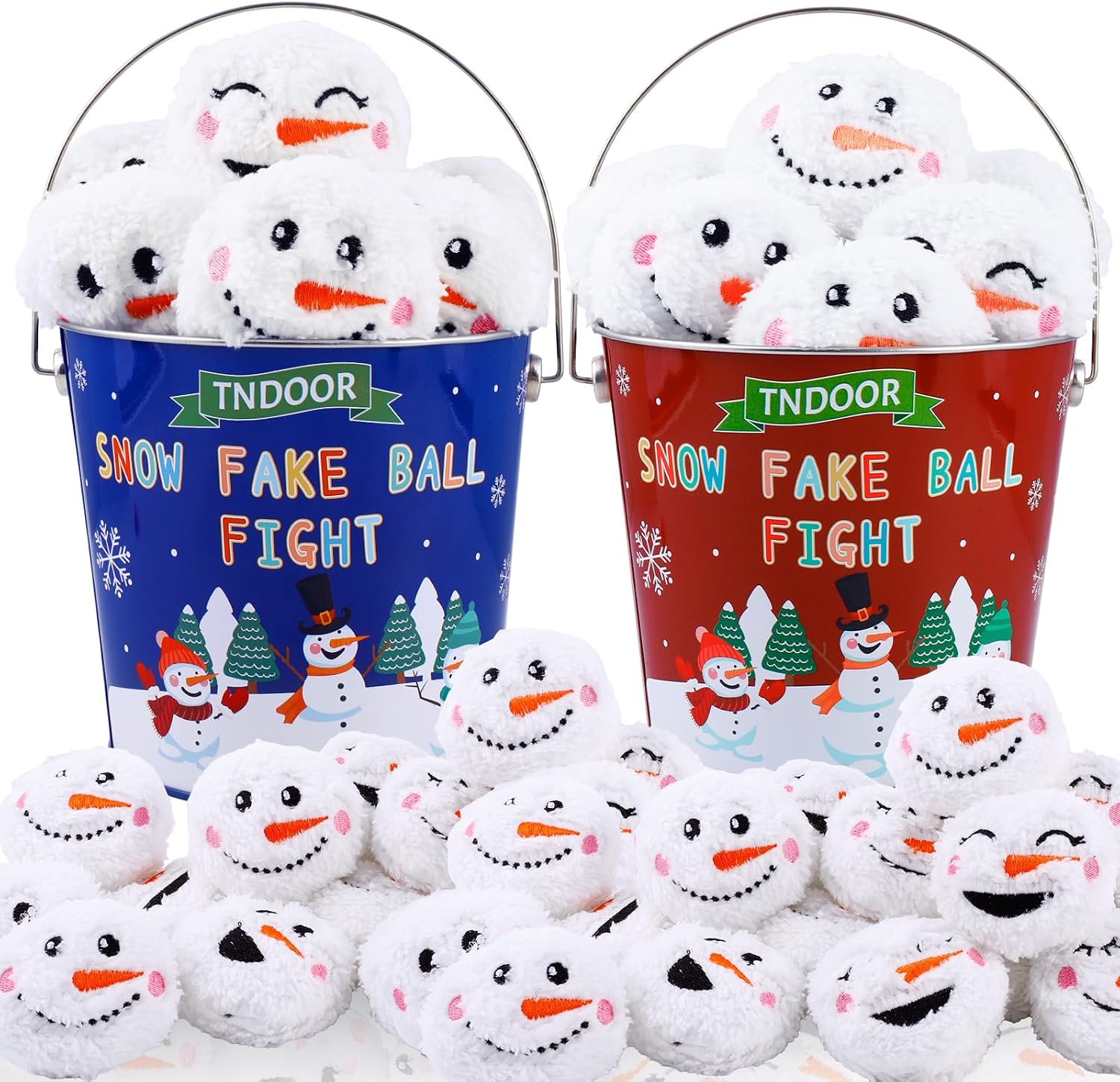 TNDOOR Snowman Fake Snowball Fight Set, 28 Pcs, with Metal Buckets