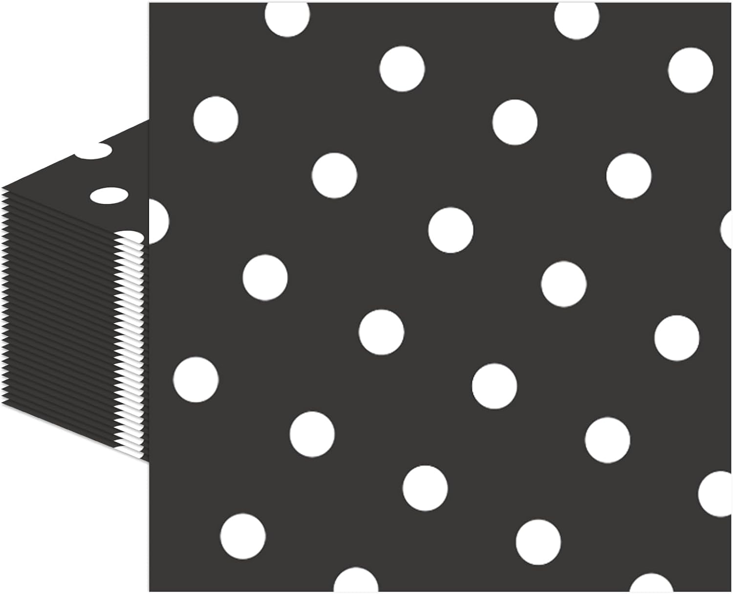 White Polka Dot Black Cocktail Napkins, 2-Ply Disposable, 50 Pcs