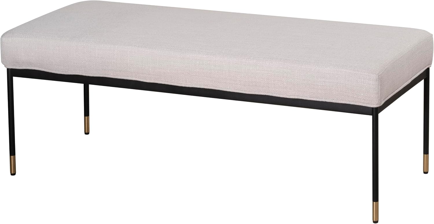 Cortesi Home Chaplin Fabric Ottoman Bench, Beige, Black and Gold Legs