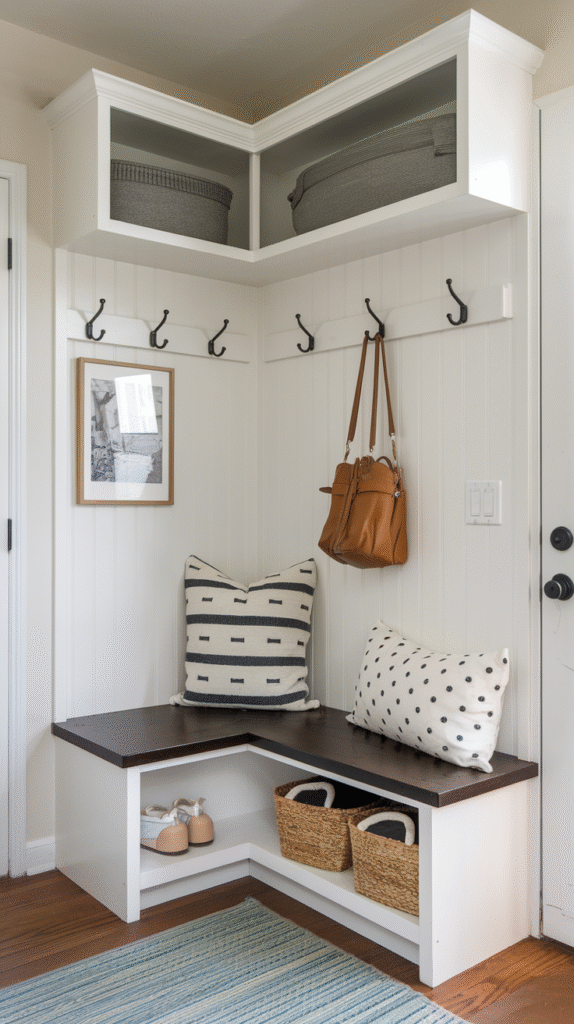Multifunctional bench maximizing a small entryway space