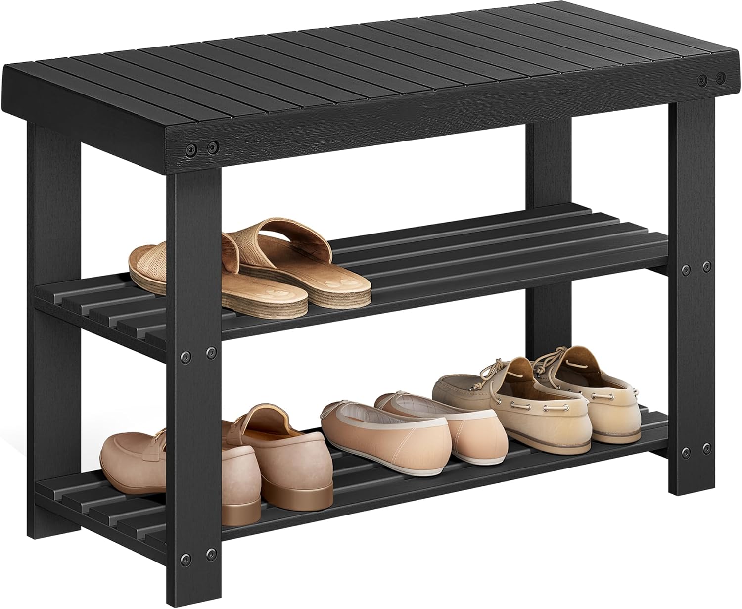 SONGMICS 3-Tier Bamboo Shoe Rack Bench, 27.6 Inch