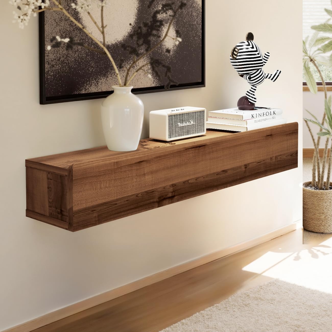Floating Solid Wood Console Table, 32 Inch, Wall Mounted Narrow Entryway Table