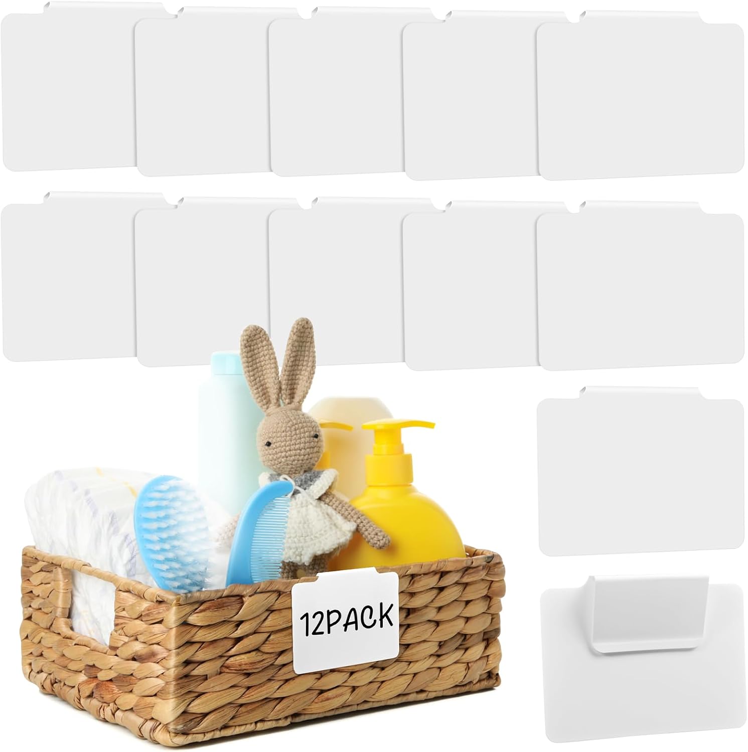 Removable White Basket Labels, 12 Pcs