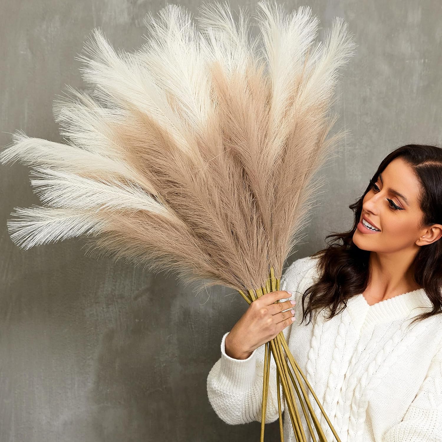 Faux Pampas Grass, 9 Pcs Tall Fluffy Fake Pampas Floral
