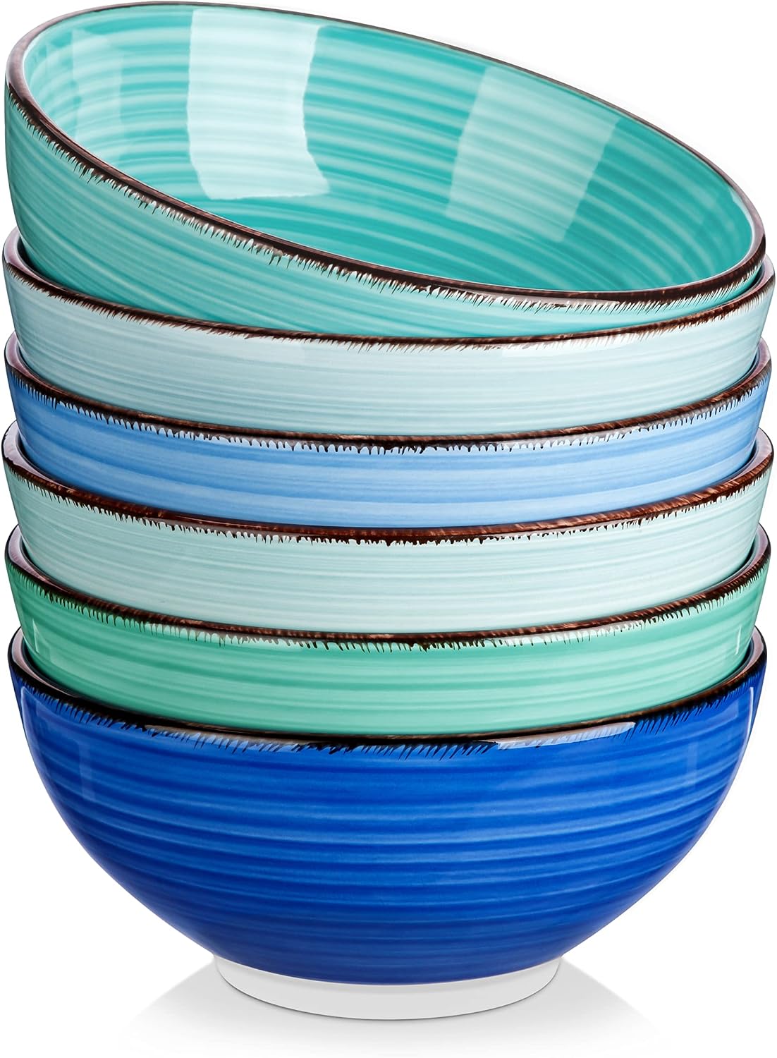 vancasso Bonita Cereal Bowls Set of 6, Blue Ceramic