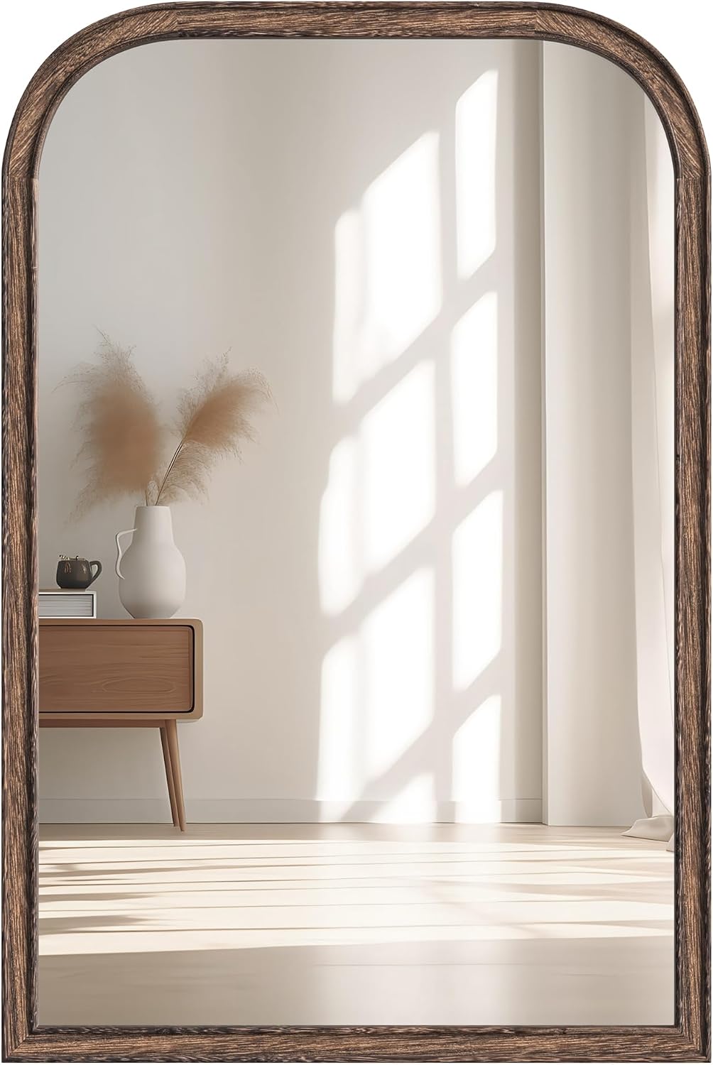 Acovy Solid Wood Bathroom Mirror Arch, Rustic Wood Frame