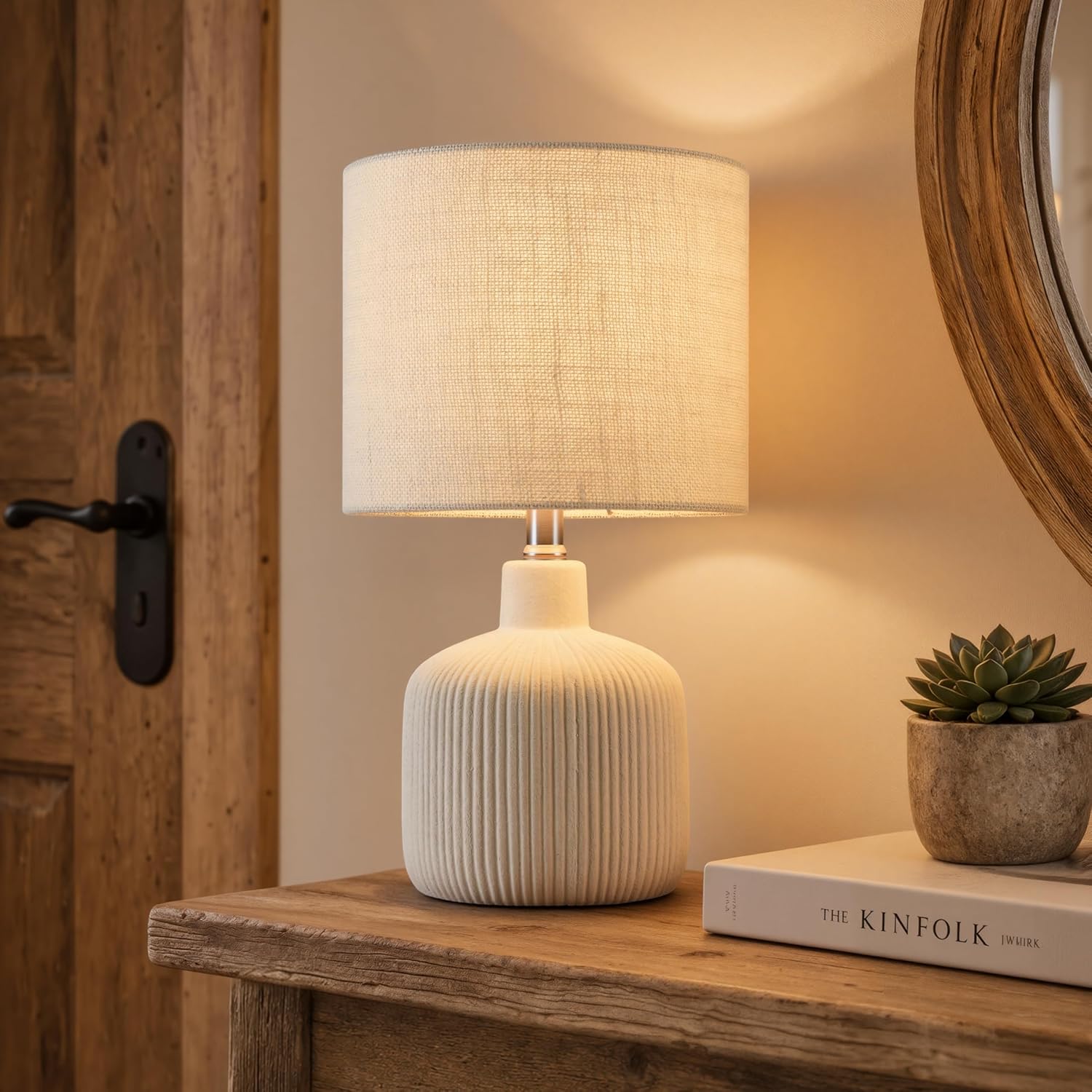 Ceramic Table Lamp, Off-White, 17.75 Inch