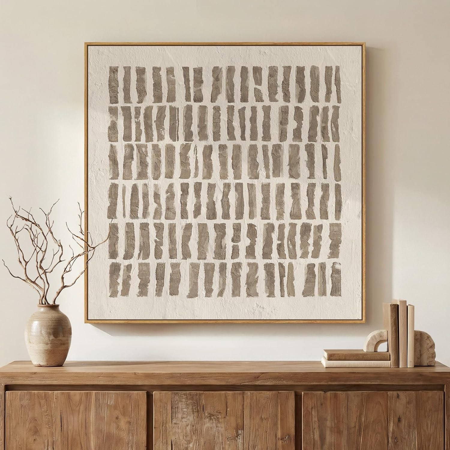 Framed Neutral Beige Abstract Canvas Prints Wall Art, 30x30 In