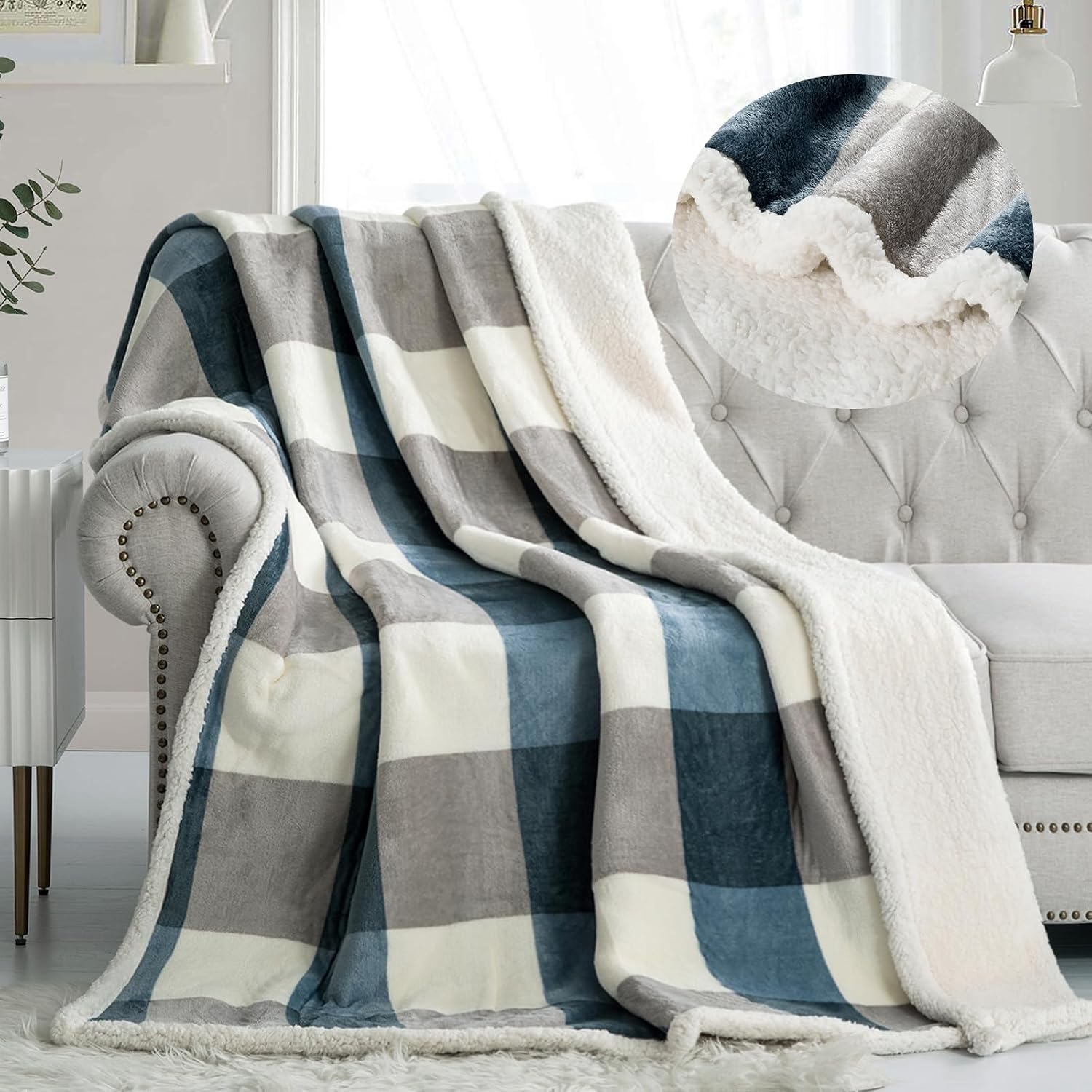 PU MEI Reversible Sherpa Fleece Throw Blanket, 60 x 80 Inch, Plush