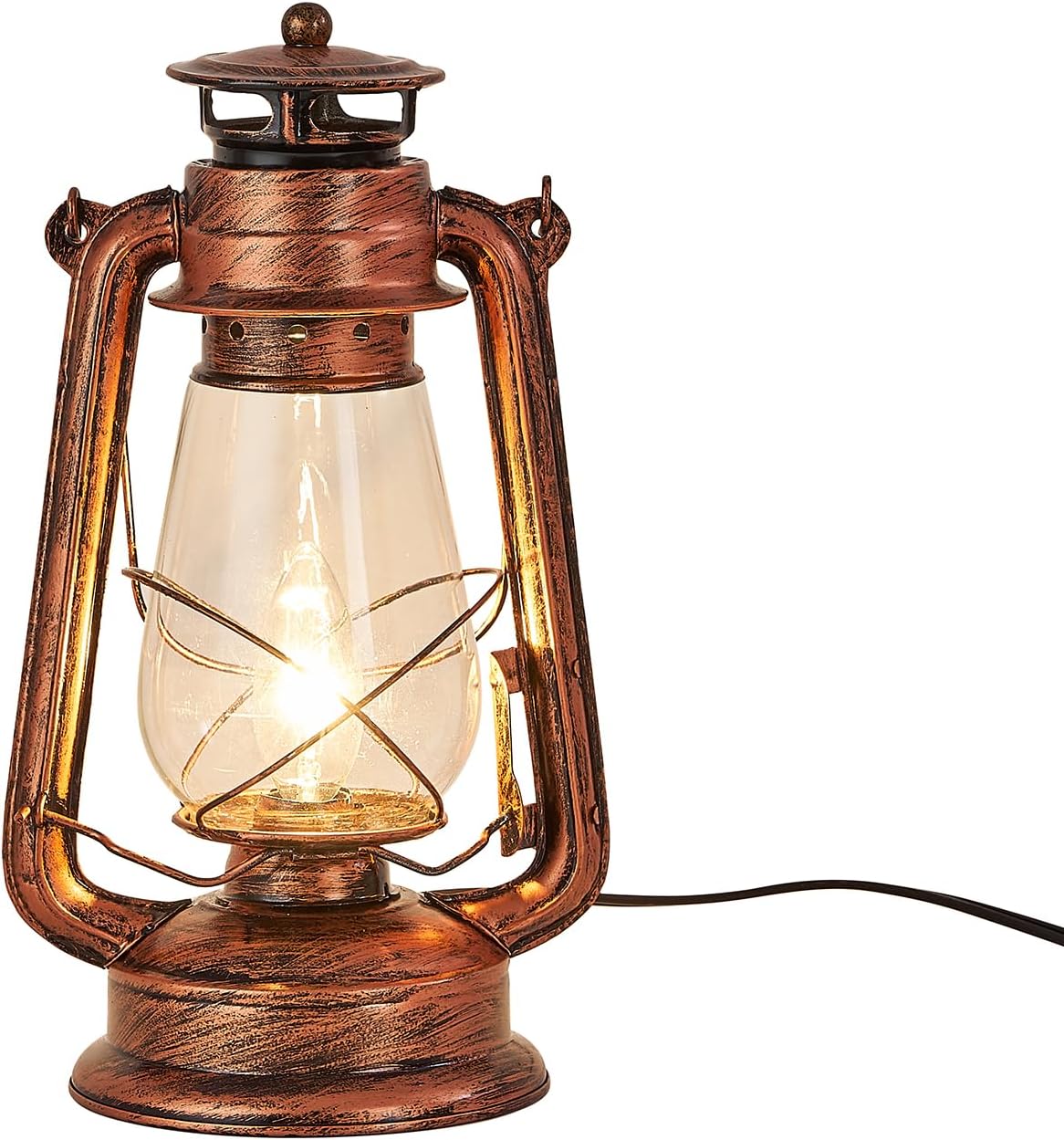 NOXARTE Rustic Lantern Table Lamp, Plug-in, Old Fashioned Night Light