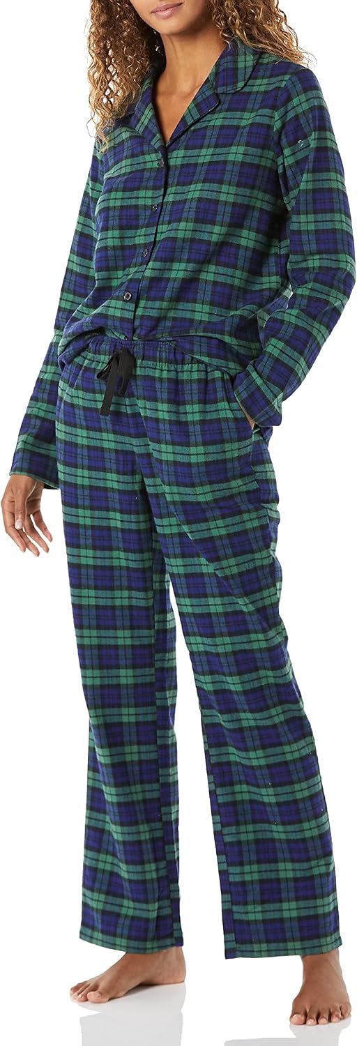 Amazon Essentials Women's Flannel Button Front Long-Sleeve Pajama Set