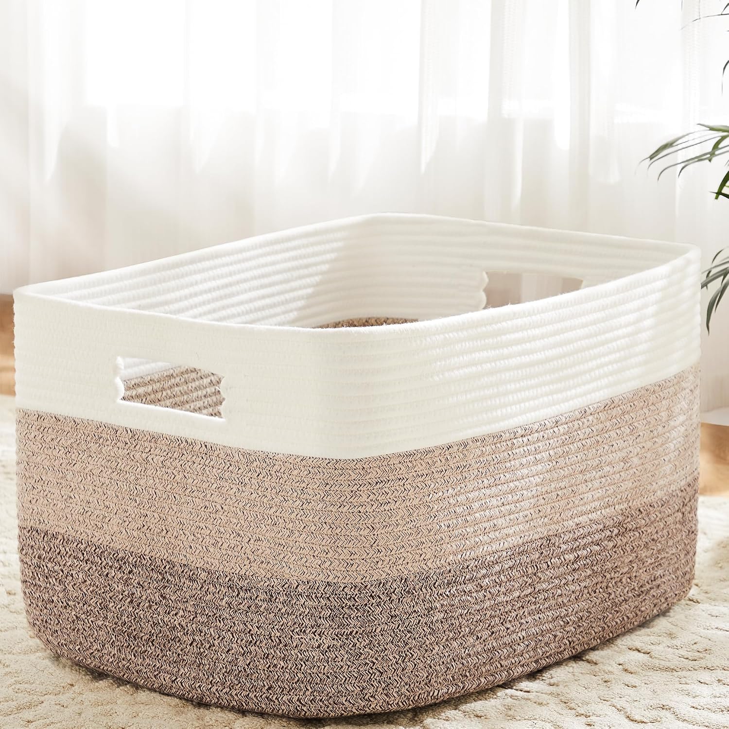 Artfeel Woven Blanket Basket, Rectangle Storage Basket, 65L