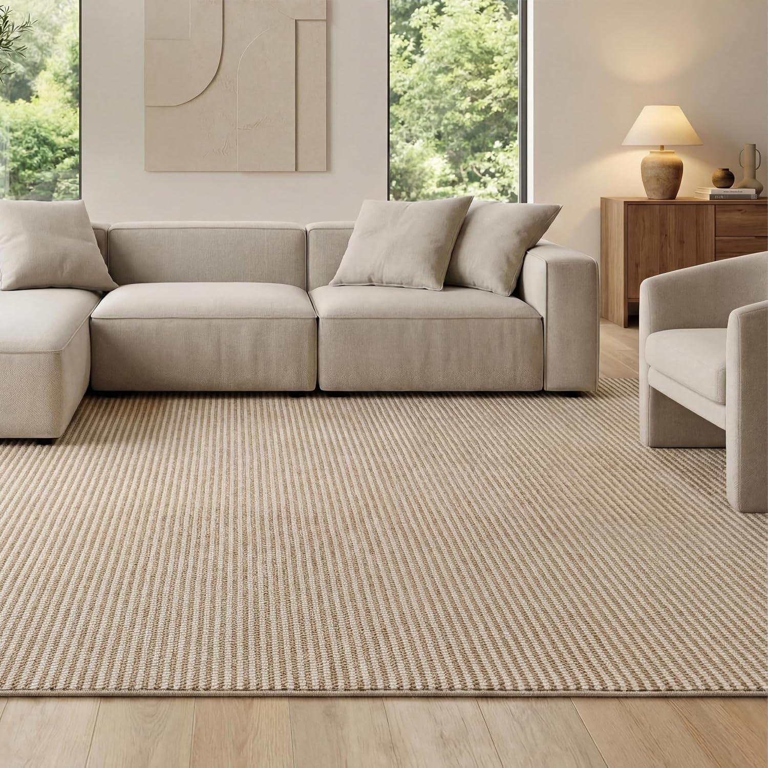 Bedsure 5 x 7 Faux Wool Area Rug, Machine Washable, Beige