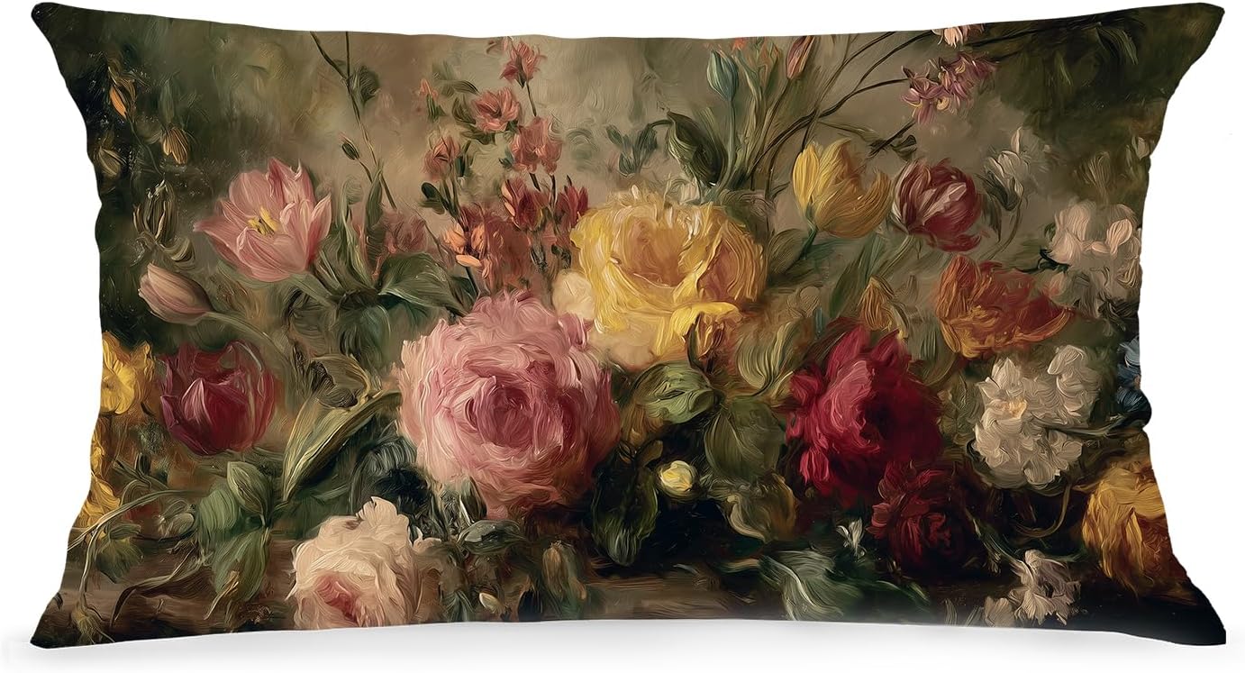 Deep Burgundy Rose Floral Decorative Throw Pillow Covers, 18 x 18 Inch