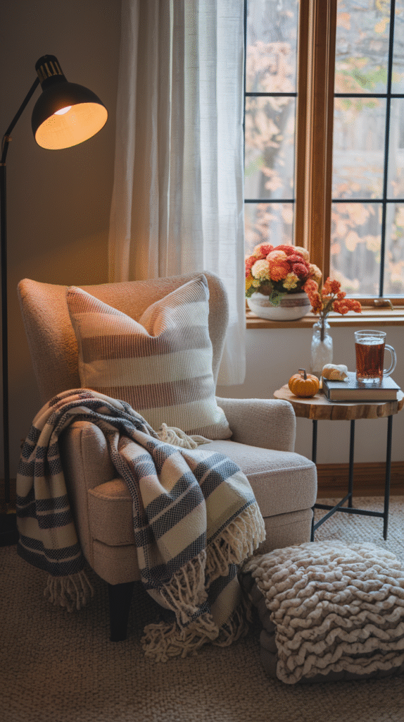 A single cozy styled corner replacing decor spread across every surface