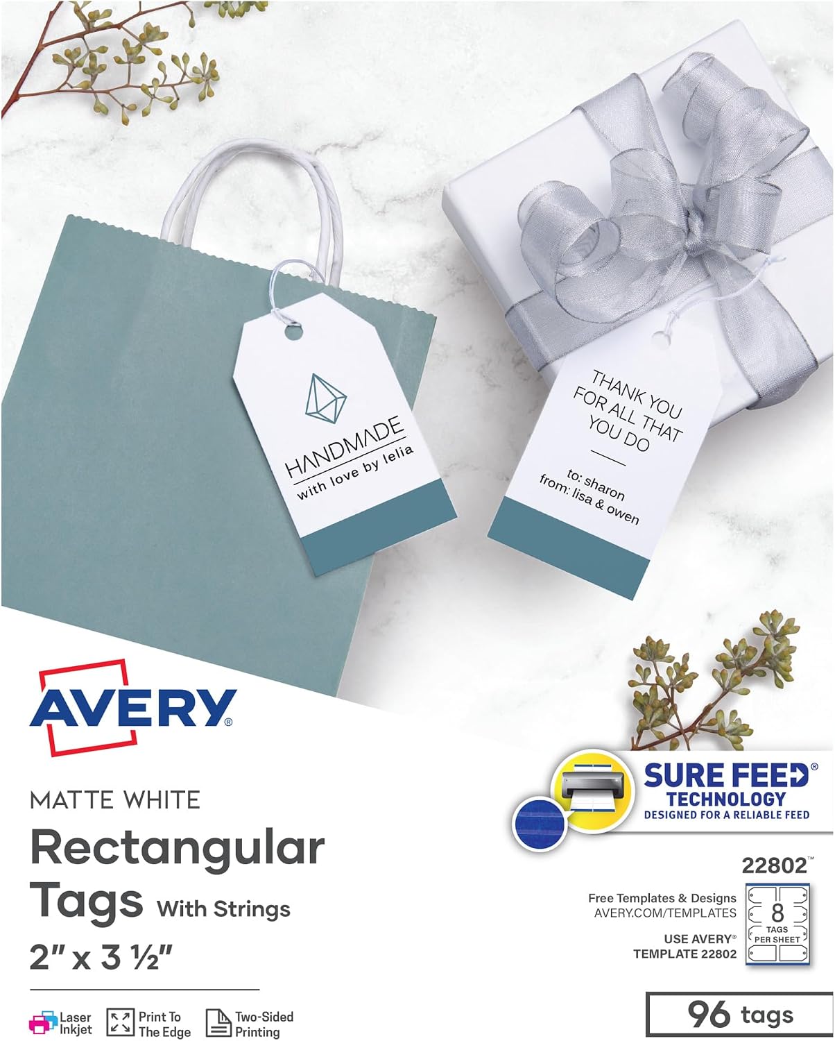 Avery Printable Tags with String, 2 x 3.5 Inch, White, 96 Tags