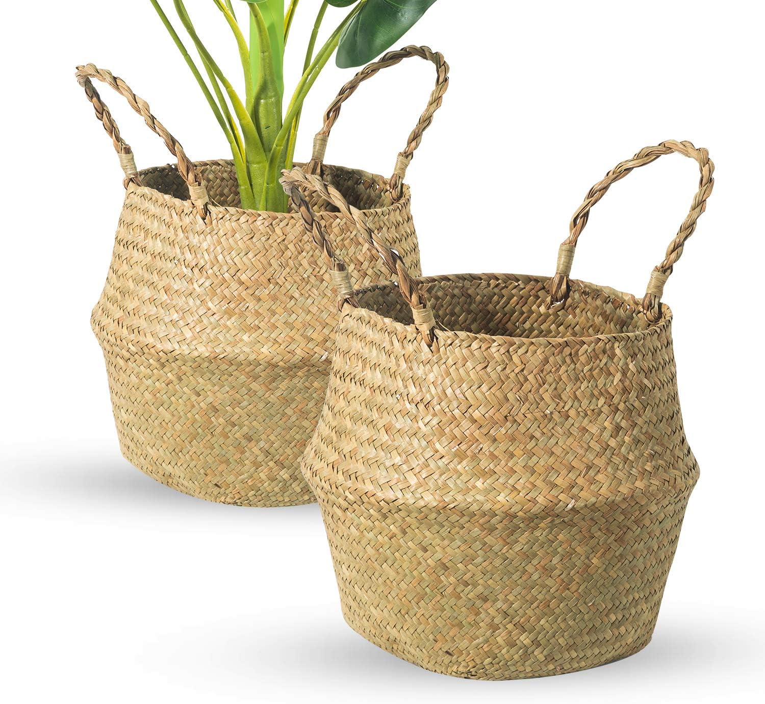 BrilliantJo Seagrass Belly Baskets with Handles, Set of 2