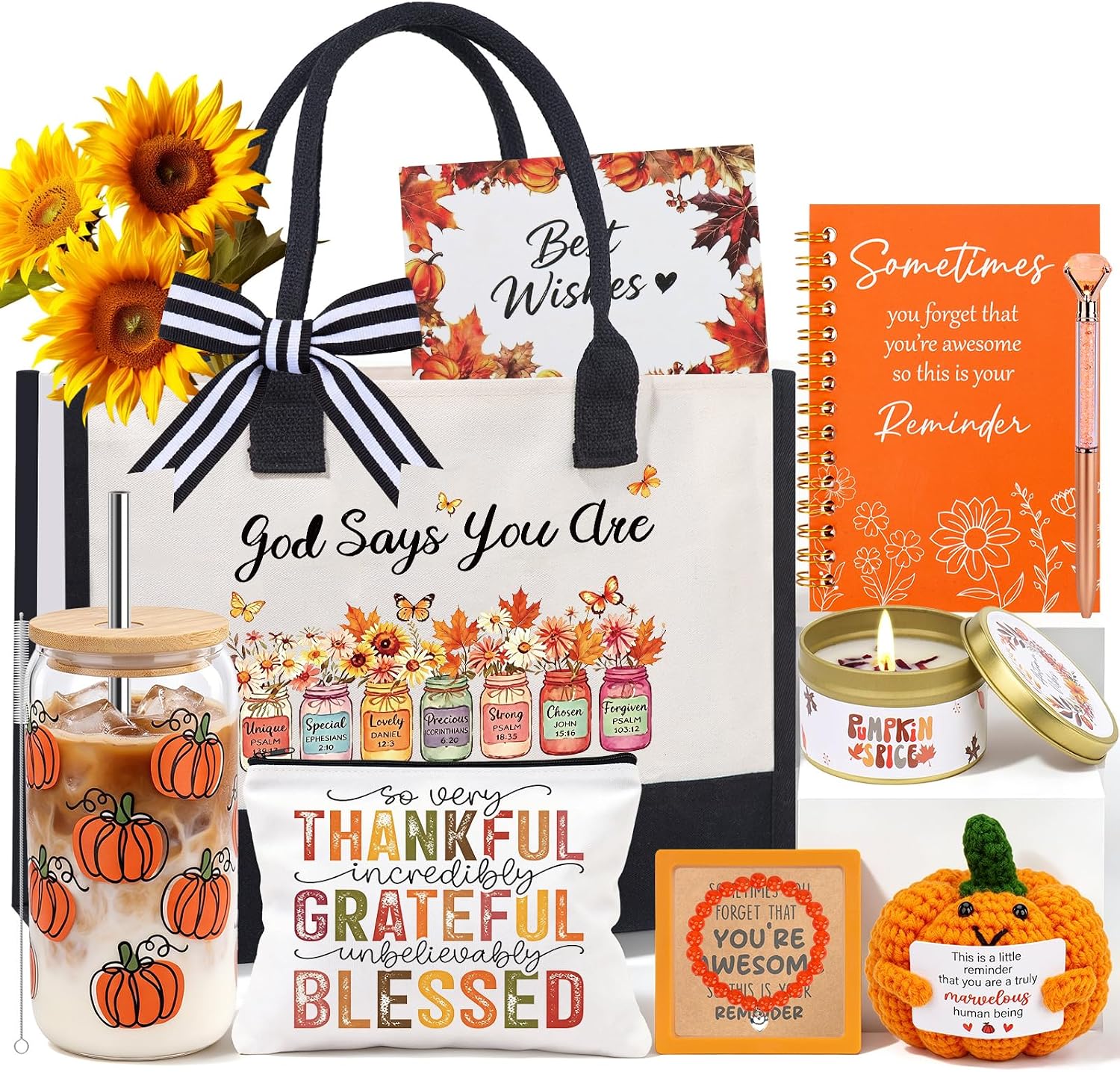 Orange Pumpkin Fall Gift Basket for Women, Get Well Soon