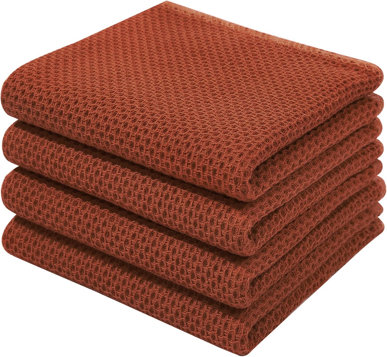 Homaxy 100% Cotton Waffle Weave Kitchen Dish Towels, 4 Pack, Rust