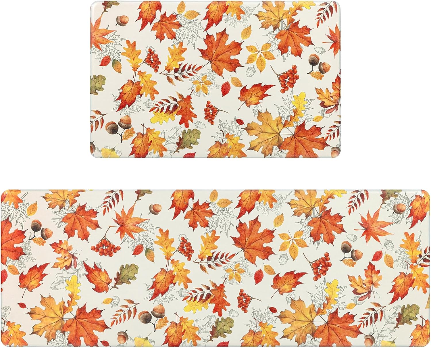 SHACOS Fall Anti Fatigue Kitchen Mats, Orange Maple and Acorn, Set of 2