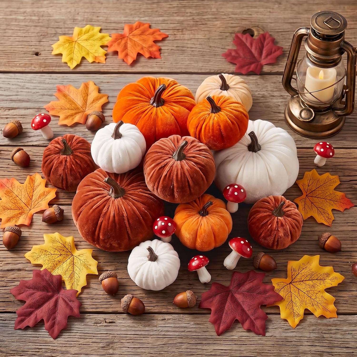 Velvet Pumpkin Fall Decor Set, 36 Pcs, 3.9 Inch