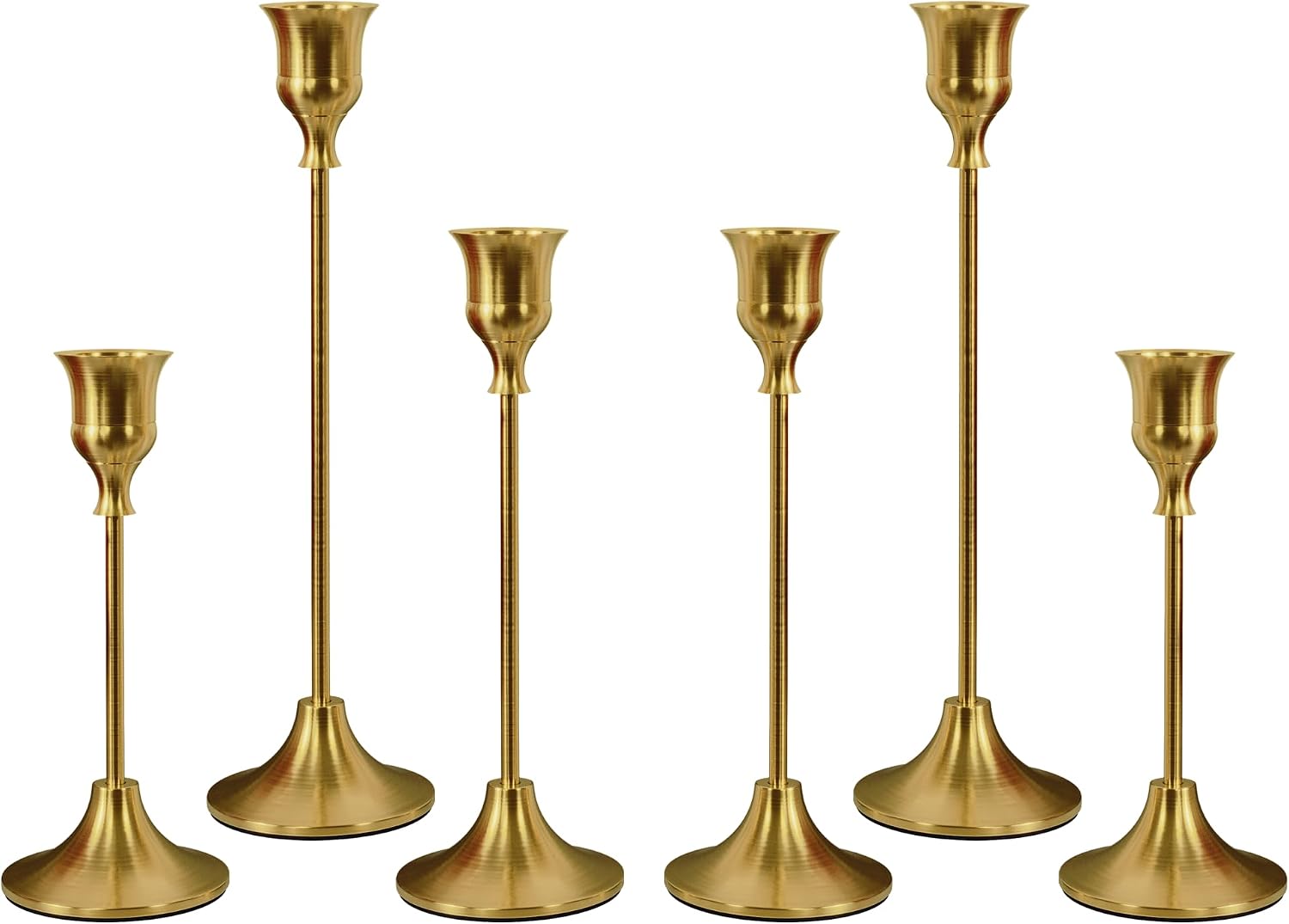 NLBTW Brass Gold Taper Candlestick Holders, Set of 6