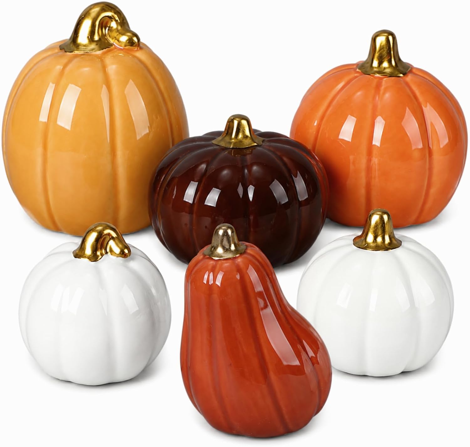 Thyle Orange Ceramic Pumpkin Fall Table Decor, 6 Pcs