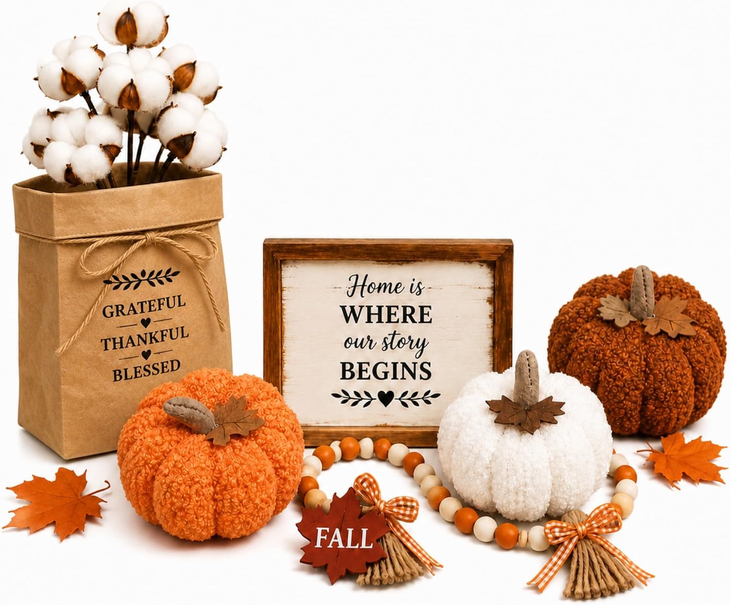 Thanksgiving Fall Decor Set with Pumpkins for Home
