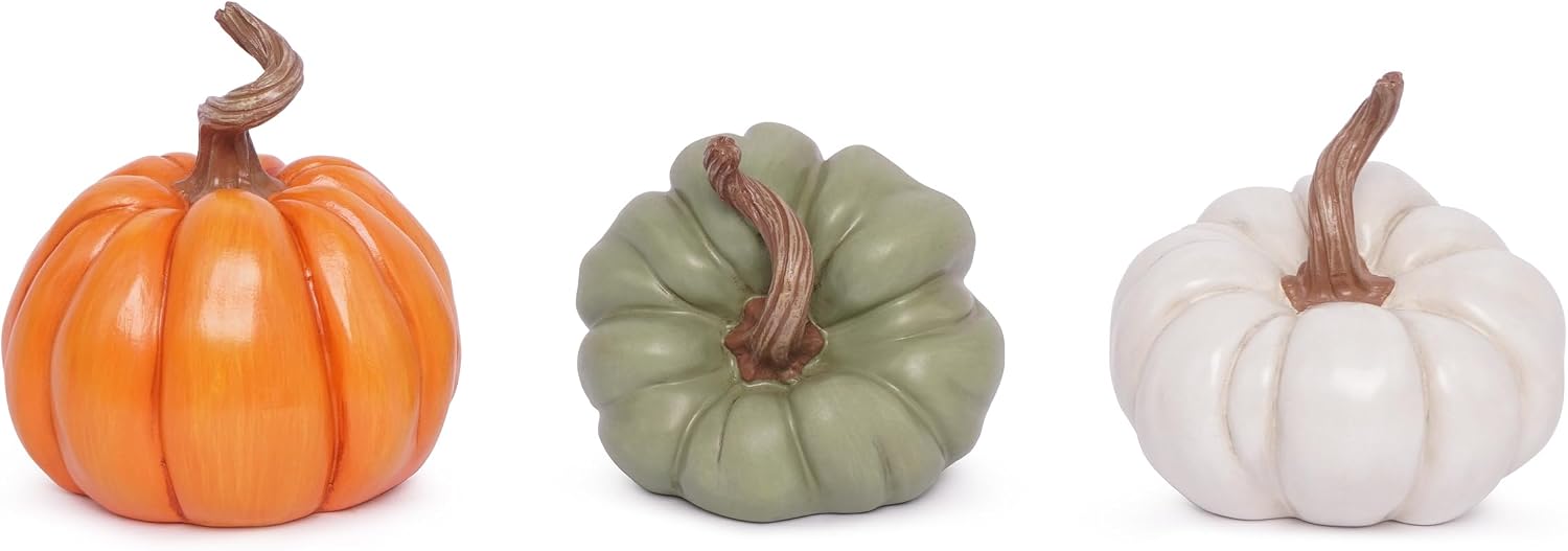 Faux Ceramic Pumpkin Figurines Decor Set for Fall