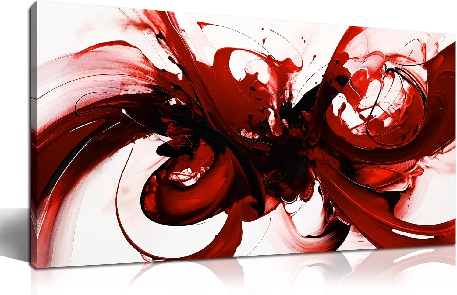 MXUNYZ Red Black Abstract Canvas Print, Bold Wall Art for Living Room