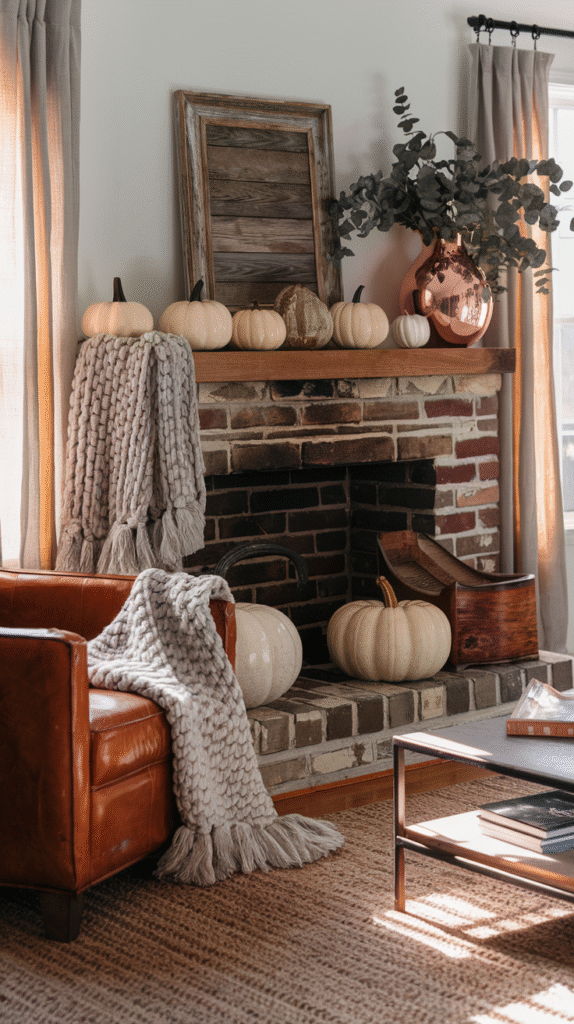 Mixed textures giving a fall mantel a professionally styled feel