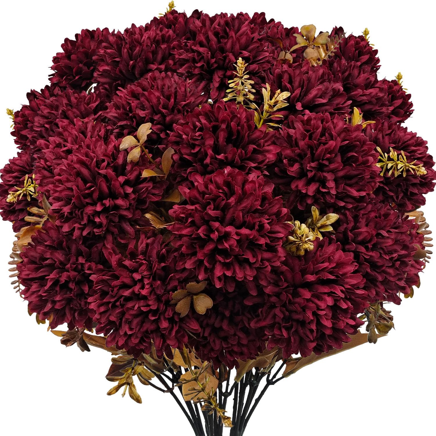 Artificial Fall Mums Chrysanthemum Bouquets, Faux Silk, 6 Bundles