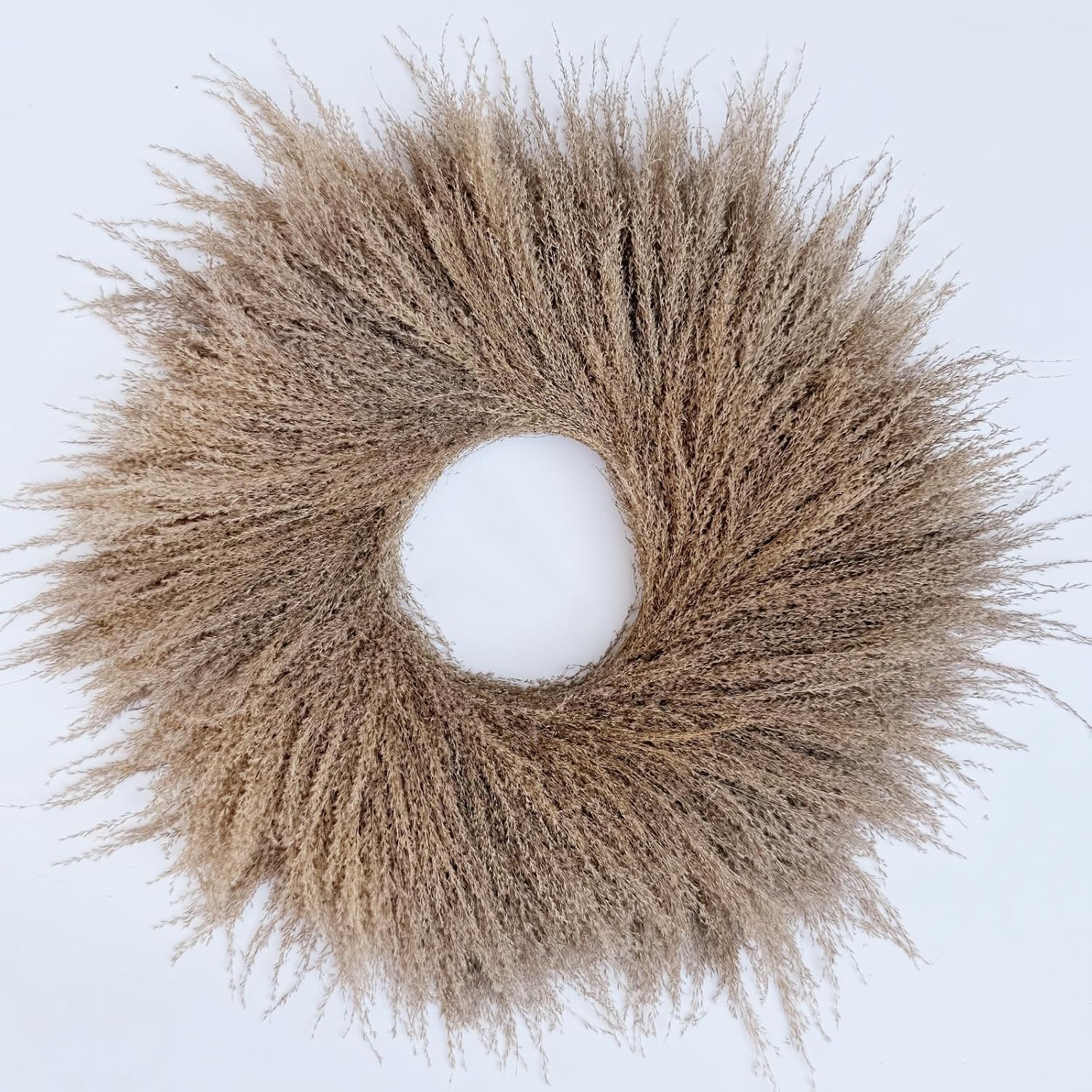 23 Inch Natural Pampas Grass Wreath, Handmade Dried Boho Decor