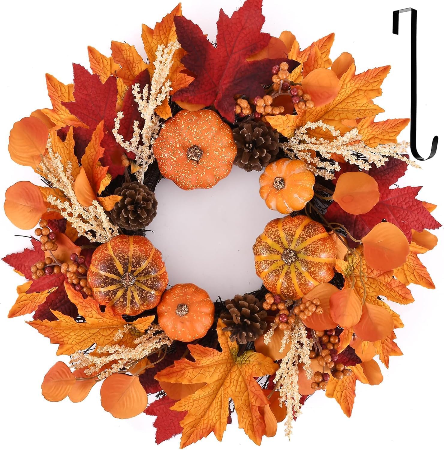 24 Inch Fall Maple Wreath with Hanger for Front Door