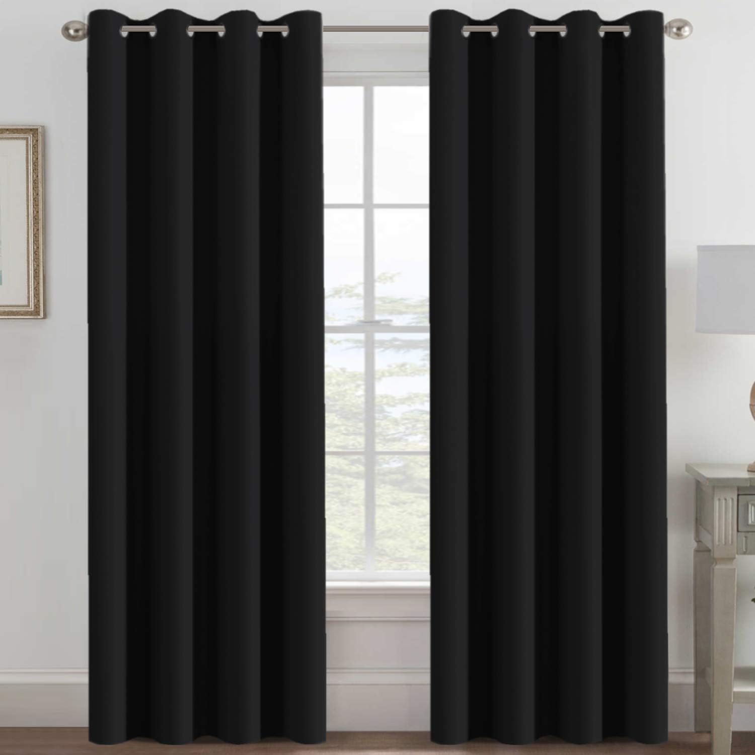 H.VERSAILTEX 100% Blackout Thermal Insulated Curtains, 96 Inch, Black