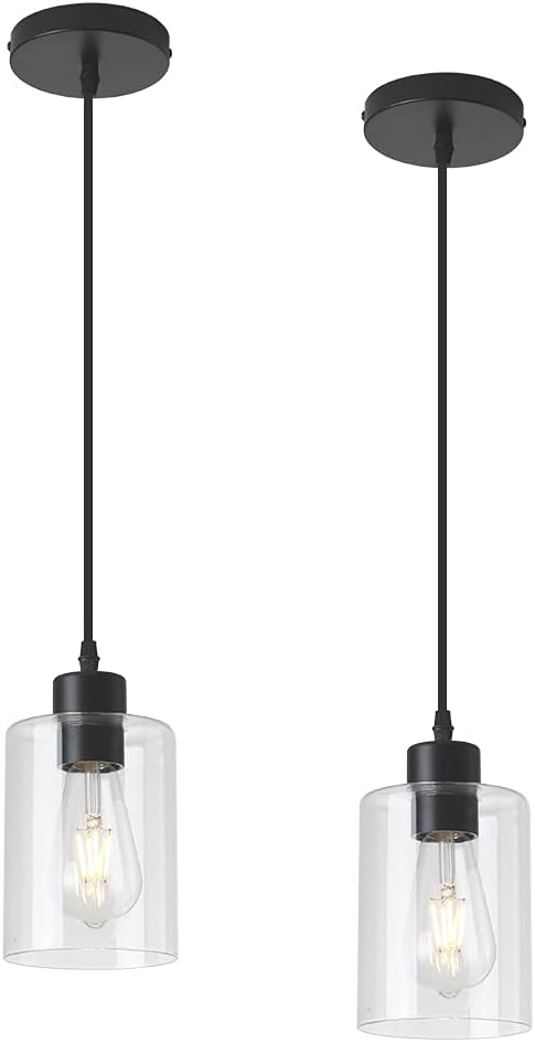 Modern Black Farmhouse Clear Glass Cylinder Mini Pendant Light
