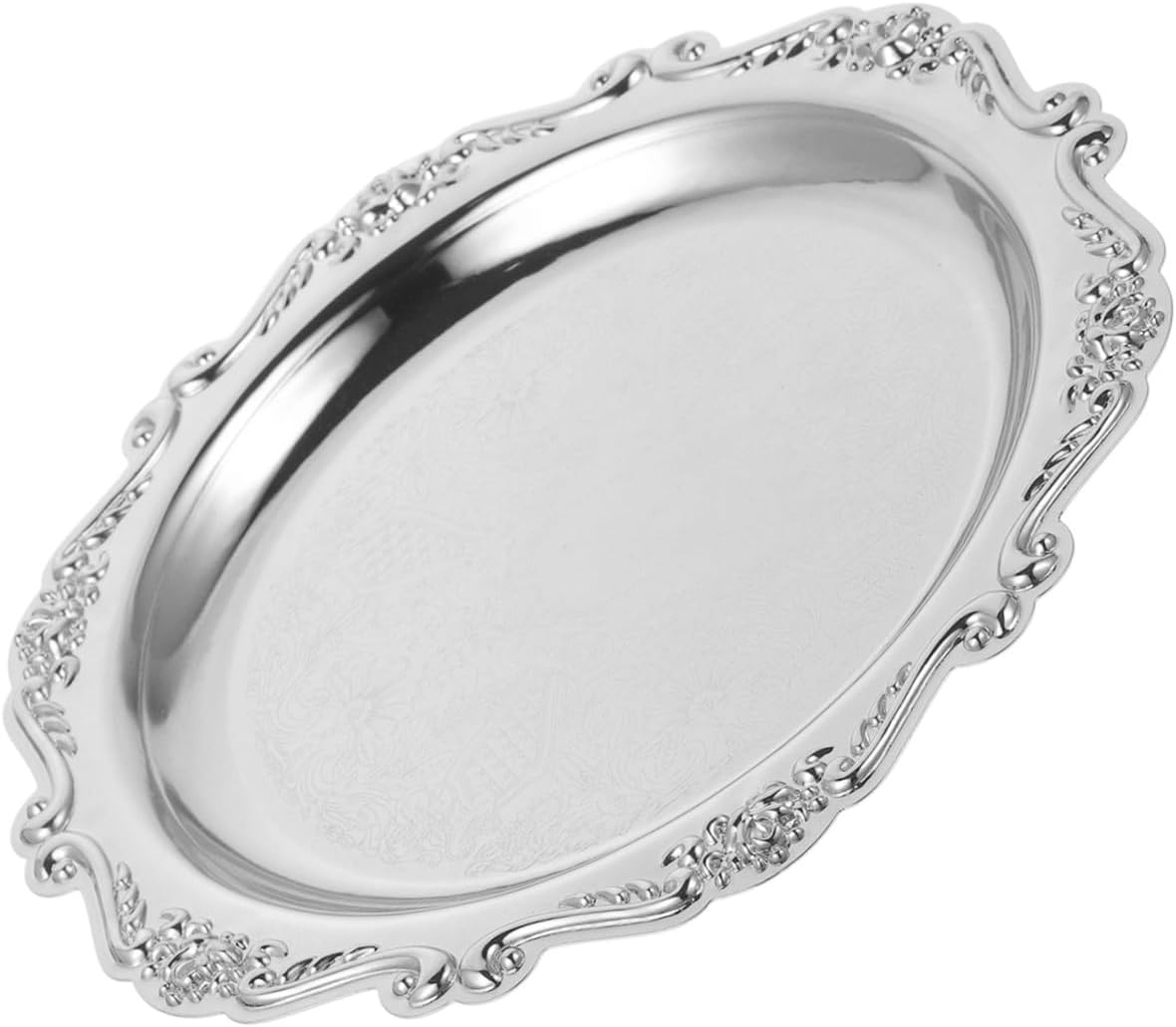 Kichvoe 7 Inch Vintage Silver Iron Round Serving Tray