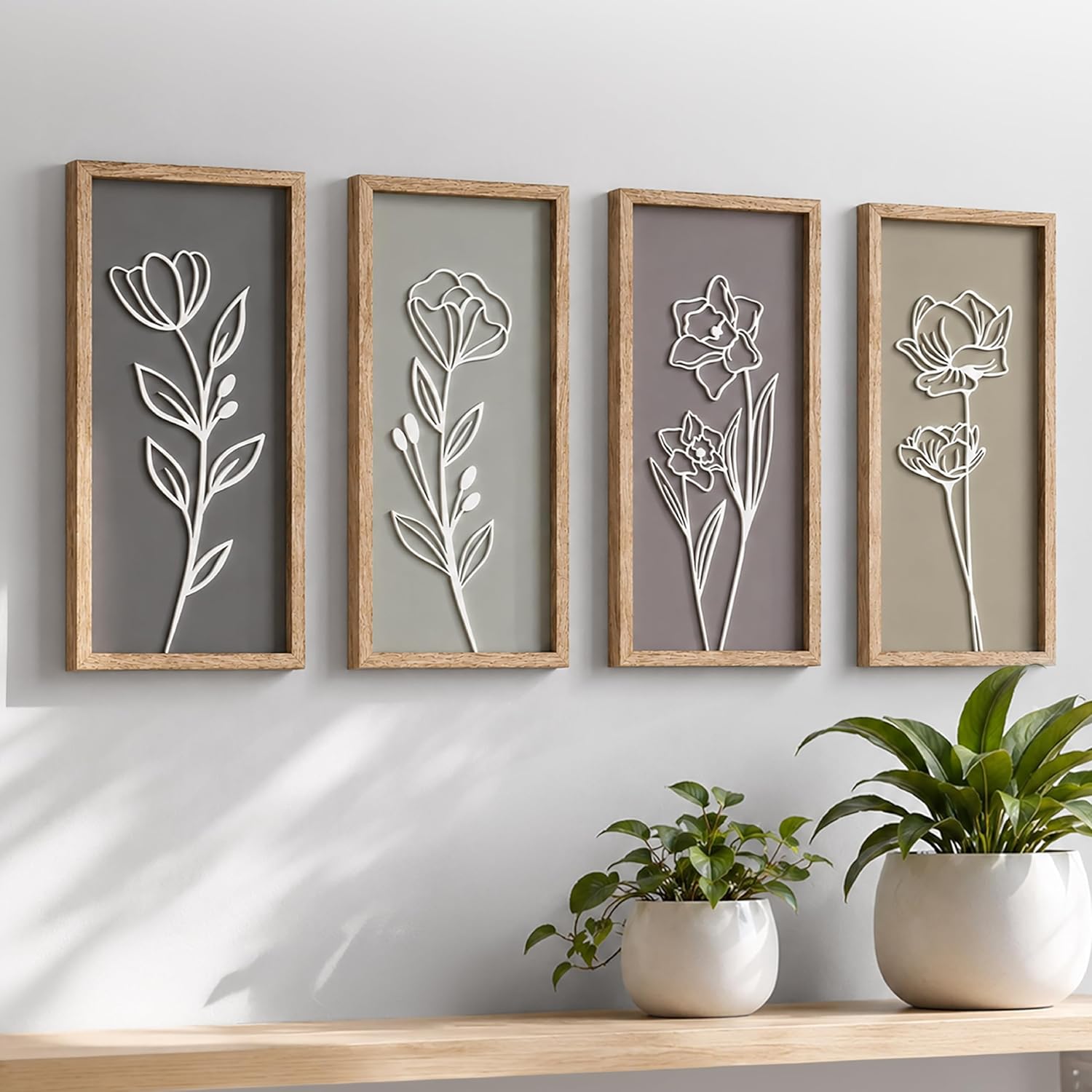 Tide and Tales 3D Framed Floral Boho Wall Art, Set of 4