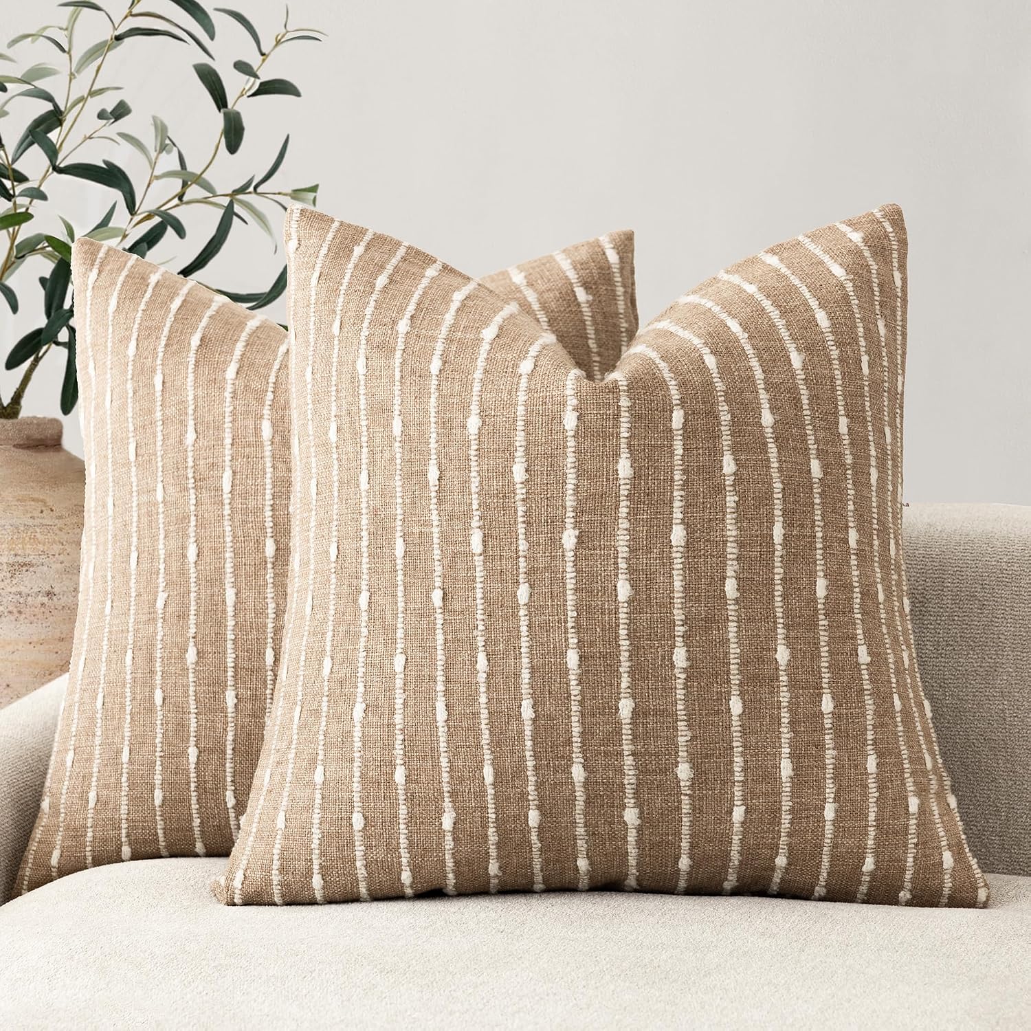 Foindtower Striped Boucle Throw Pillow Covers, 20 x 20 Inch, Camel