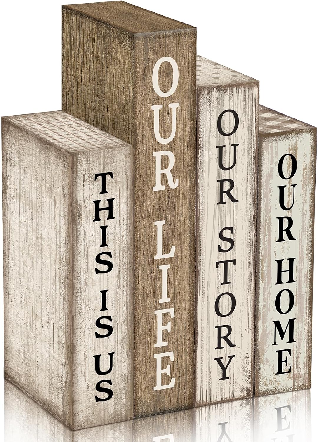 Lineshading Farmhouse Wooden Book Block Table Decor, Our Home Our Story, 4 Pcs