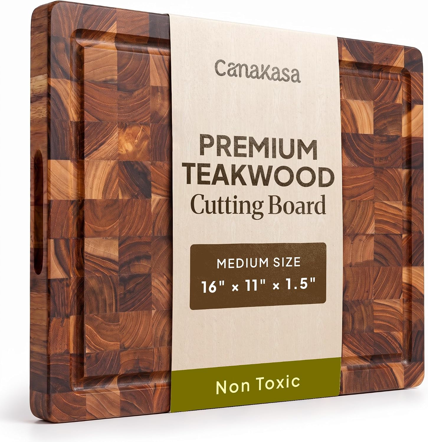 End Grain Teak Butcher Block Cutting Board, 16 x 11 Inch, 1.5 Inch Thick